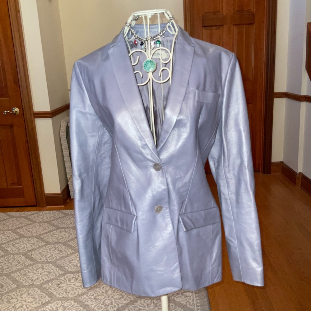 Rare silver/blue 100%Leather jacket SZ 6